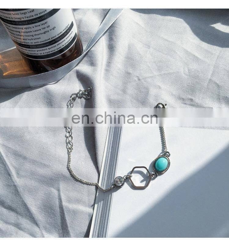 Retro Marble Gemstone Geometric Metal Bracelet