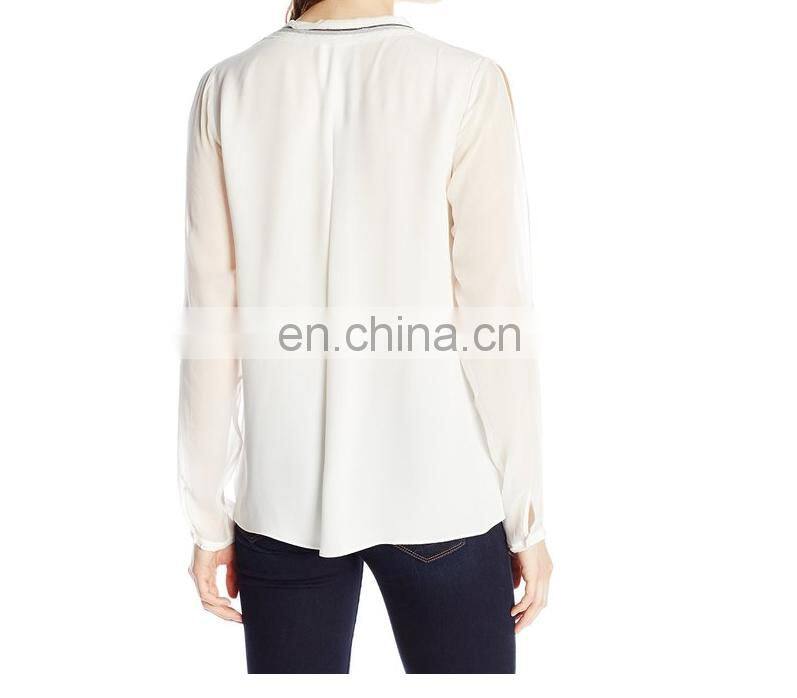 Designer clothing manufacturers in china, long sleeve cream lady shirt office uniform design