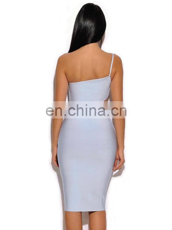 Amigo 2017 new style white one shoulder strap cut out midi sexy high fashion bandage dress evening dresses for women club wear