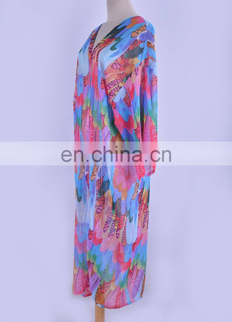 New Print Bohemian Long Chiffon Beach Dress Sarong Robe de Plage Kaftan Pus size Sexy Women Summer Dress Pareos Saida de Praia