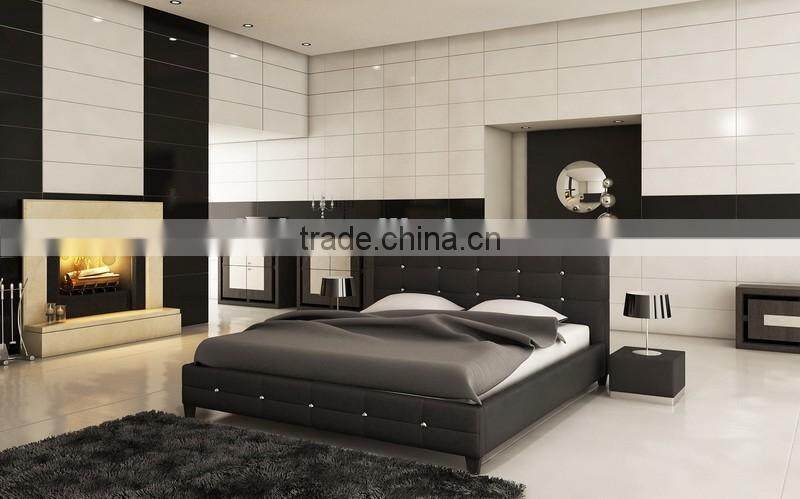 Luxury white leather hotel bed with high headboard