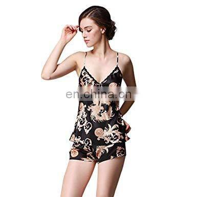 Hot selling OEM service customized logo sexy ice silk 2 piece pyjamas women sleepwear