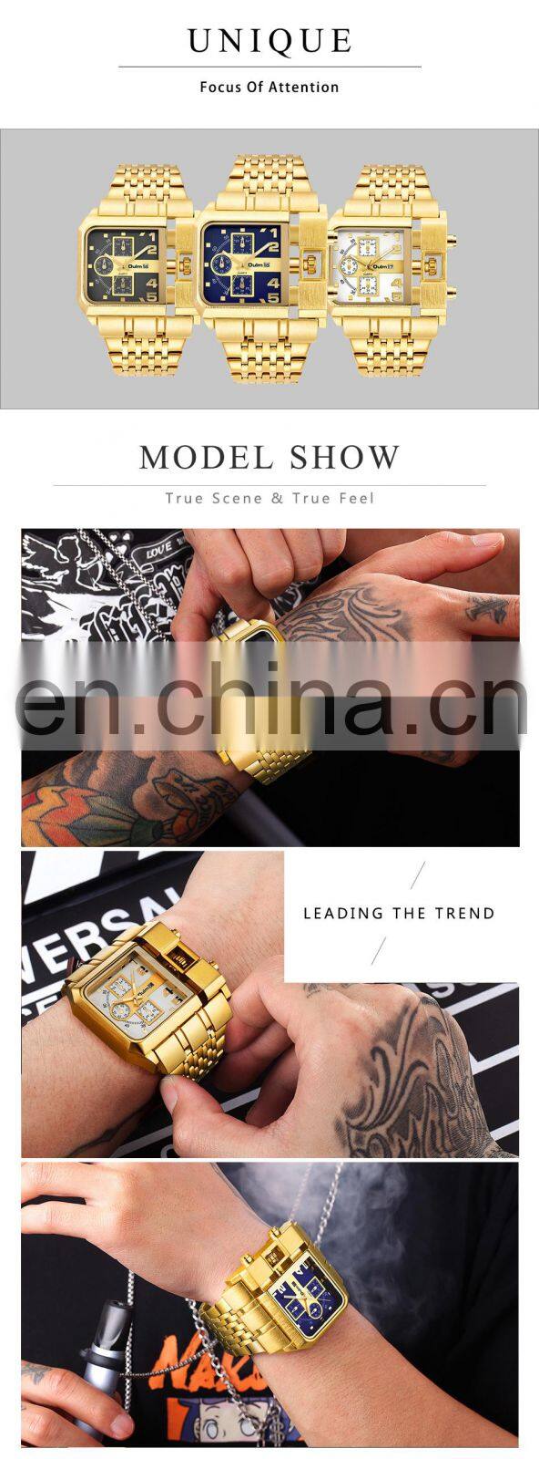 Oulm HP3364B Men Quartz Watches Military Waterproof Wristwatch Luxury Gold Stainless Steel Male Watch