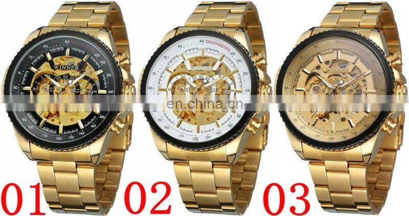 WINNER 428 Men Automatic Mechanical Hand Watch Popular Bling Stainless Steel Strap Mechanical Watch