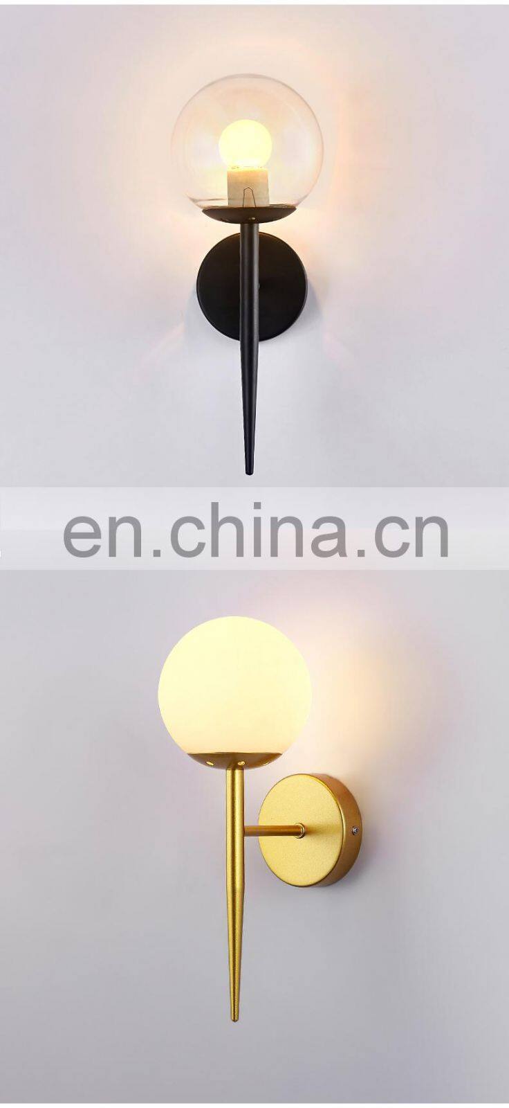 White Glass Ball Wall Lamp Modern Wall Mounted Light Antique Brass Wall Sconce Lighting for or Living Room Bathroom Bedroom Hall