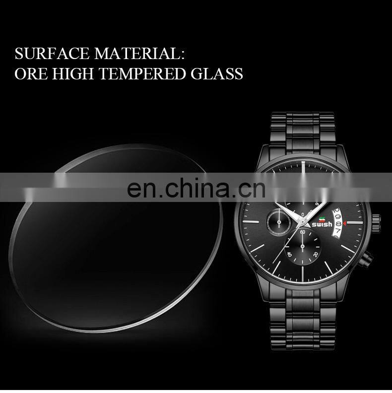 SWISH SW917 Brand Men's Watch Imported Quartz Movement Rolling Date 30M Waterproof Simple Wind Stainless Steel Men Sports Watch