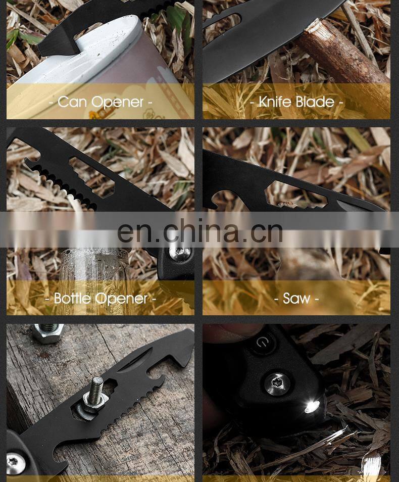 All black adjustable wrench for outdoor multi-purpose combination tool wrench with light attached