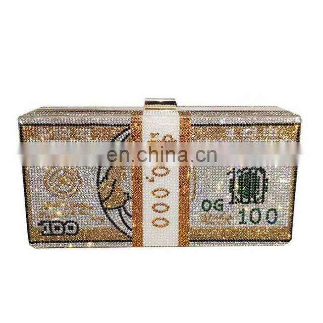 Wholesale Women Party Rhinestone Money Design Clutch Purse