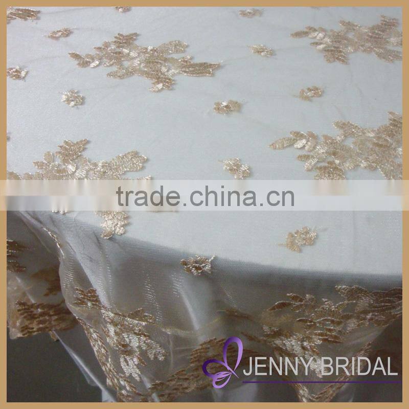 TL002P3-1 high quality gold embroidery lace round wedding table overlay