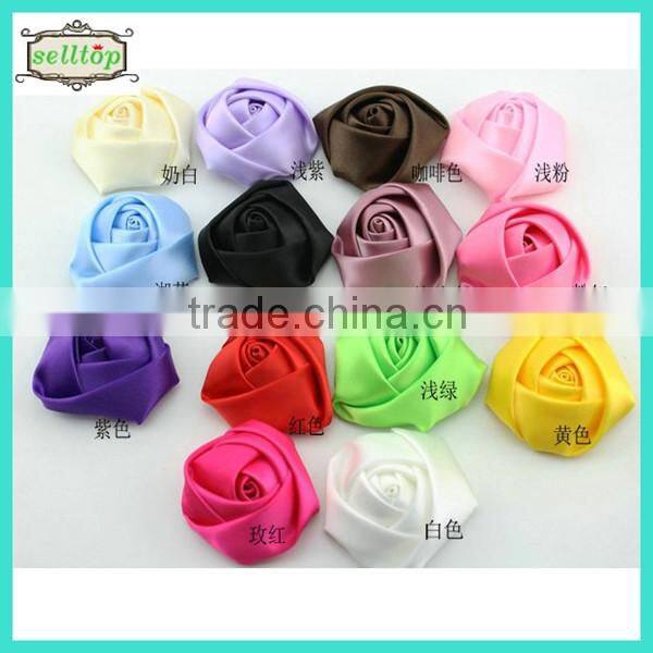 Cheaper hot sale mini 2cm satin fabric flowers for wedding dresses