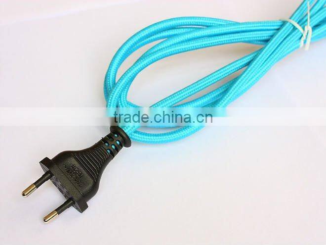 Brown textile braided lamp power cord plug