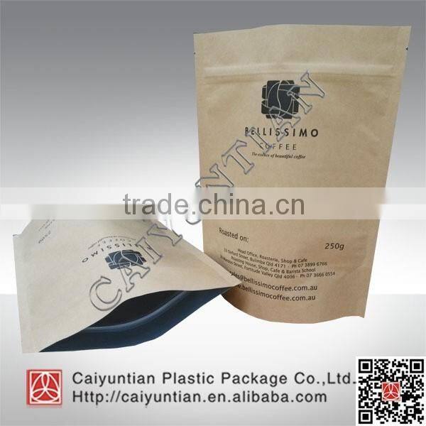 Aluminum valve coffee bag stand up coffee pouch with zipper customized printing logo