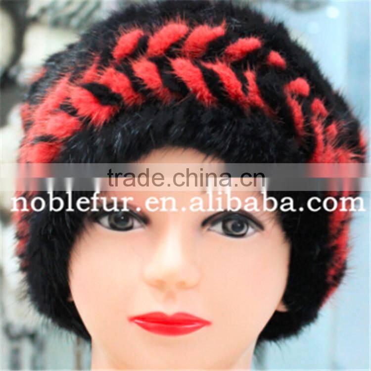 new design mink fur knitted winter baggy headwear with linedsoft and warm beanie