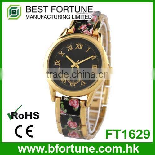 FT1432 High quality stainless steel case back floral analog fashion watch