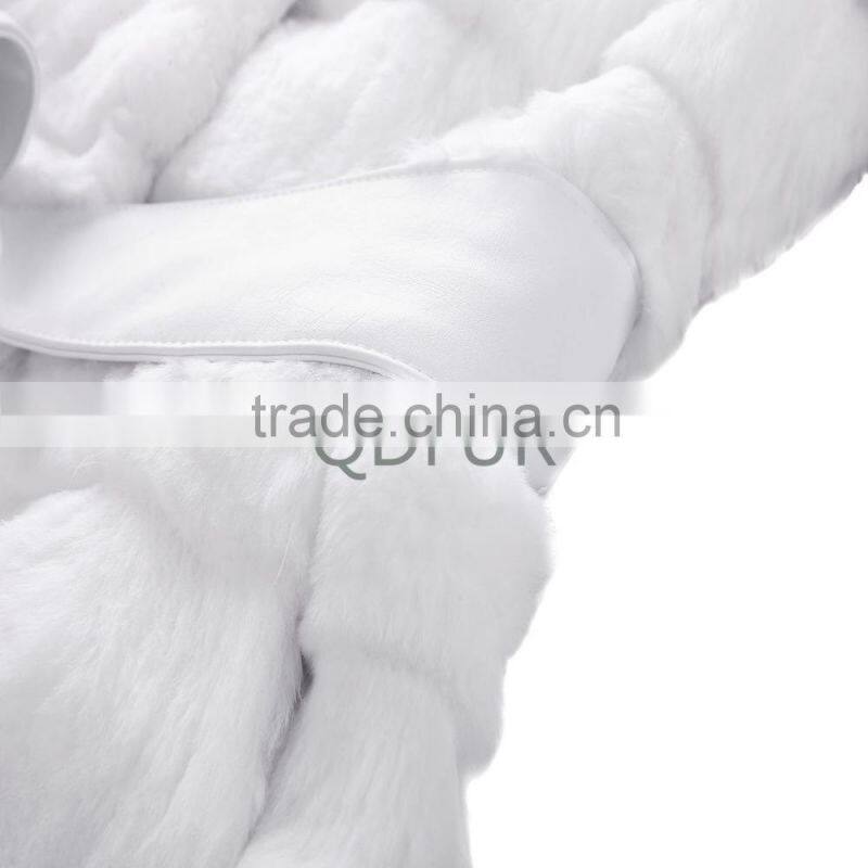Lady Winter Long Genuine Natural Rabbit Fur Coat with Hoodied D0019