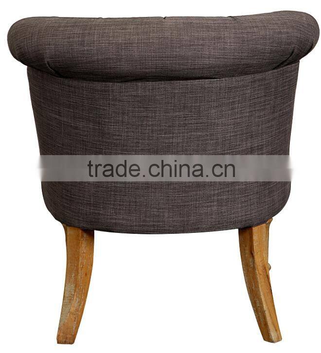 Tufted wooden vintage gray linen fabric upholstery chair