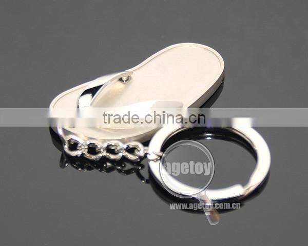 3D Three-dimensional Mini Slipper Shaped Zinc Alloy Silver Plated Blank Metal Slipper Keychain