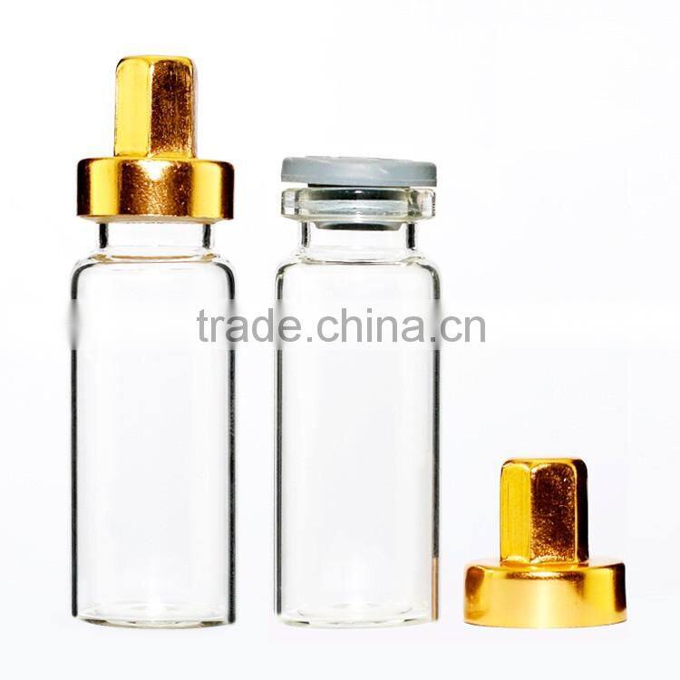 small vial glass container with lid and rubber stopper