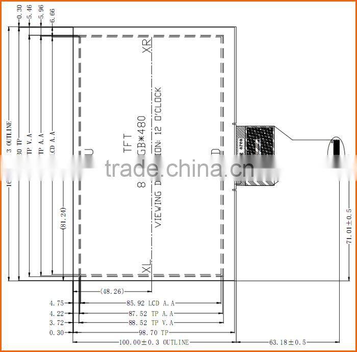 7inch 800*480 RGB interface 500nits outdoor lcd touch screen with resistive panel