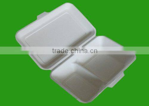 2-compartment biodegradable bagasse pulp fast food lunch box
