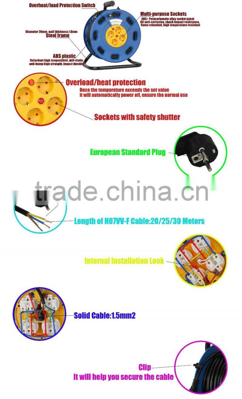 Plastic cable reel stand with European sockets
