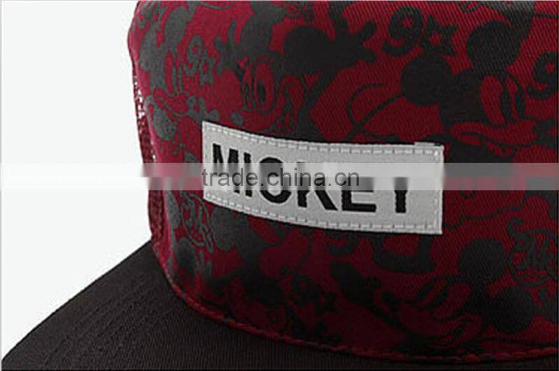 red wine flat brim trucker cap with foam mesh hat