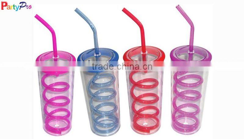 2016 Partypro Colorful Plastic Water Cup With Straw