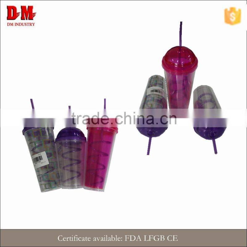 China round cap 450ml in public area wholesale recycling plastic drinking cup with straw