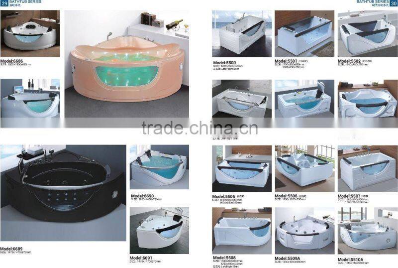 Crystal Pink Free Standing Triangle Two People Massage Arylic Bathroom Bathtub with Pillow