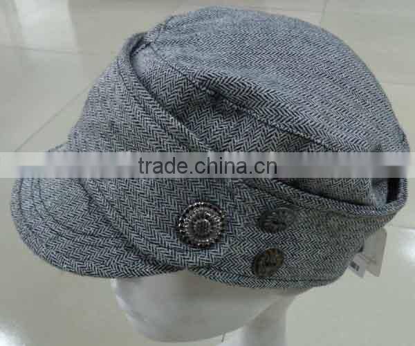 WLLS030314 Vintage herringbone grey girl's military jeep hats with buttons