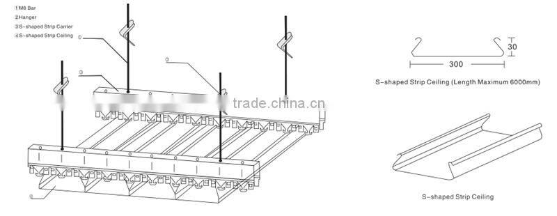Windproof S - shaped Width 100/200/300mm Aluminum Linear Blade Ceiling, Ceiling Aluminum Building Decorative Material