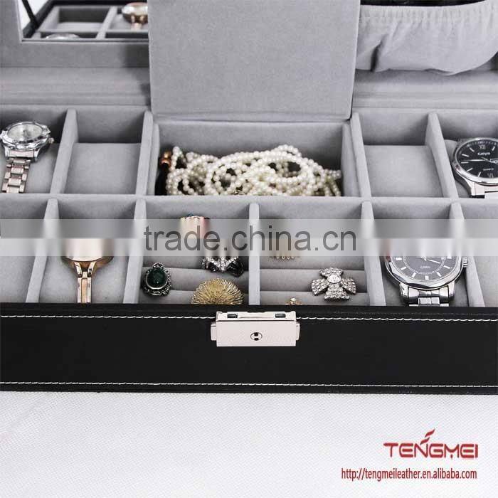 Leather Jewelry Box Watch Organizer, Watch Box with Jewelry Display