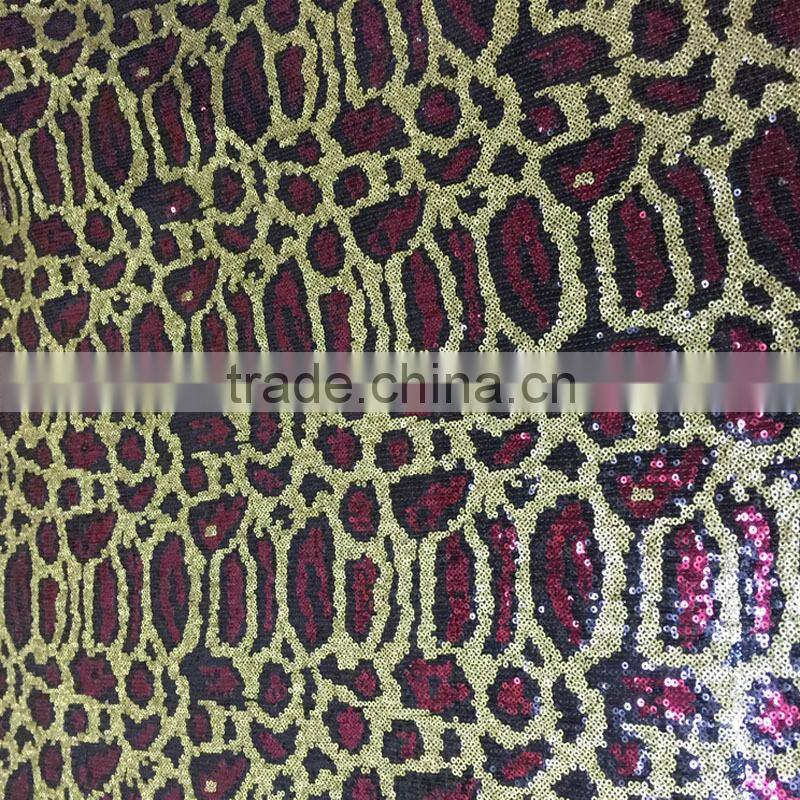 snake embroidered 3mm sequin fabric leopard