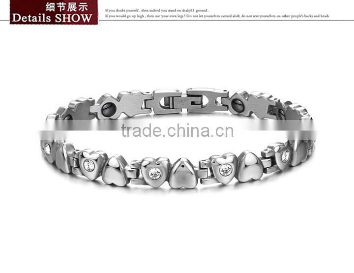 KSTONE 2015 316L Stainless Steel cz diamond magnetic heart shape bracelet for women