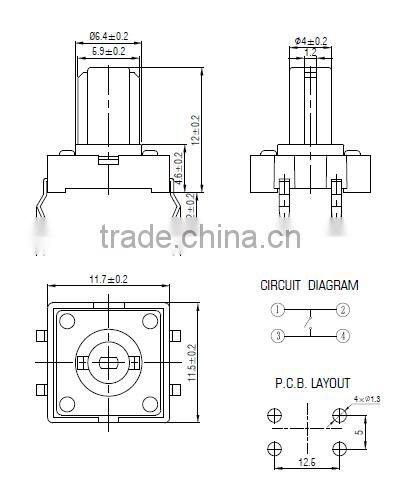 TSA12114 Tact Switch with special stem