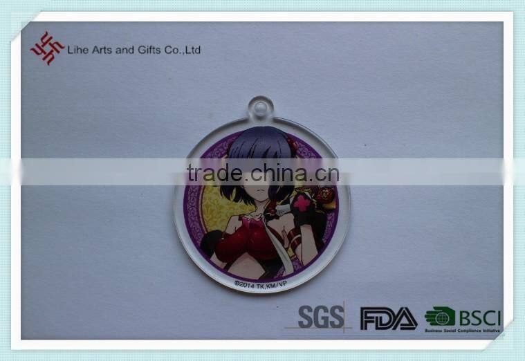 Manufacture acrylic material cartoon sex girl round keychain