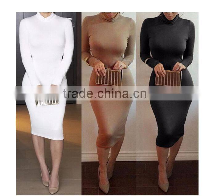 2016 Long sleeve sapndex dresses Autumn dresses High collar Sexy bandage Bottoming Women Casual Dress