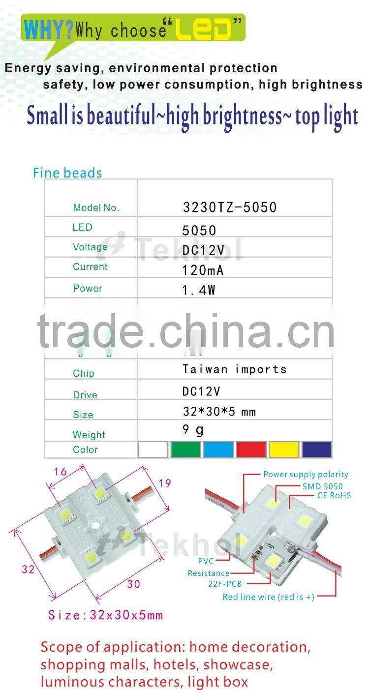Red color 1w 5050 4 chips led module with IP67