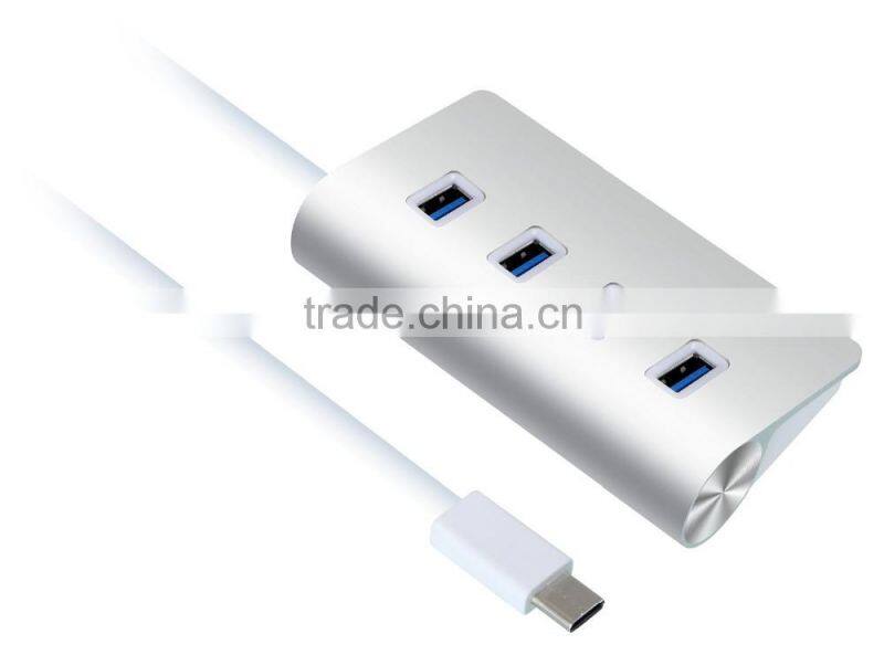 Auminum alloy 4 port type c USB 3.1 superspeed hub 5 Gbps Plug & Play for Windows, Linux, Mac OS