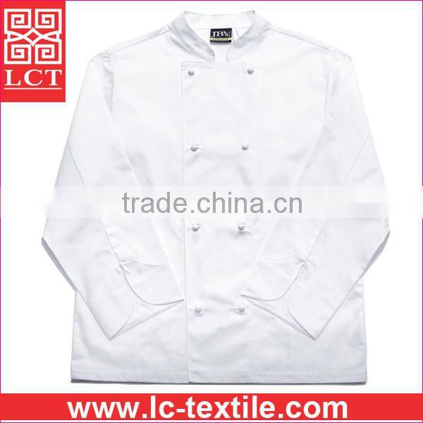 wholesale Mandarin collar design white chef uniform equipped with 10 interchangeable buttons(LCTU0019)