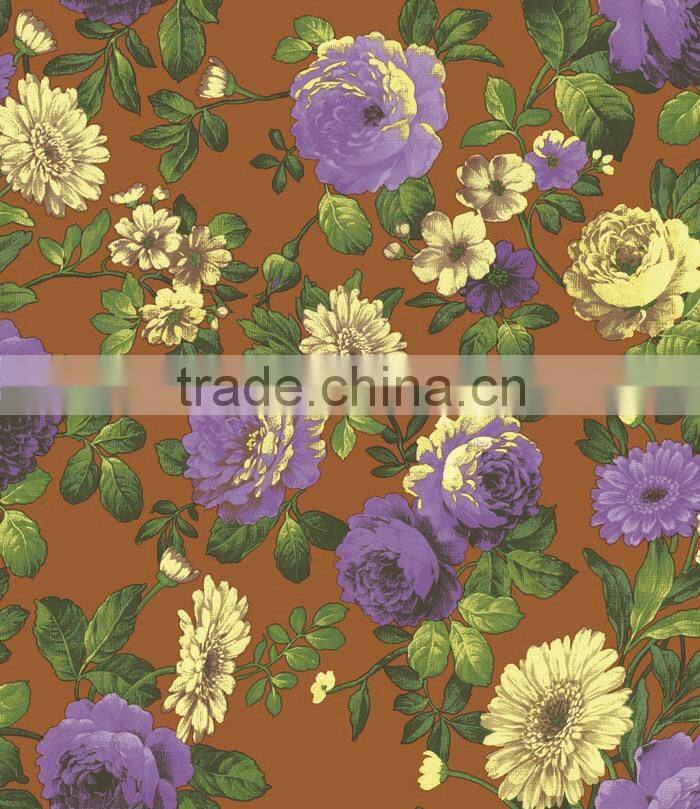 2015 Newest printed floral design pvc table cloth with lace/waved/straight edge