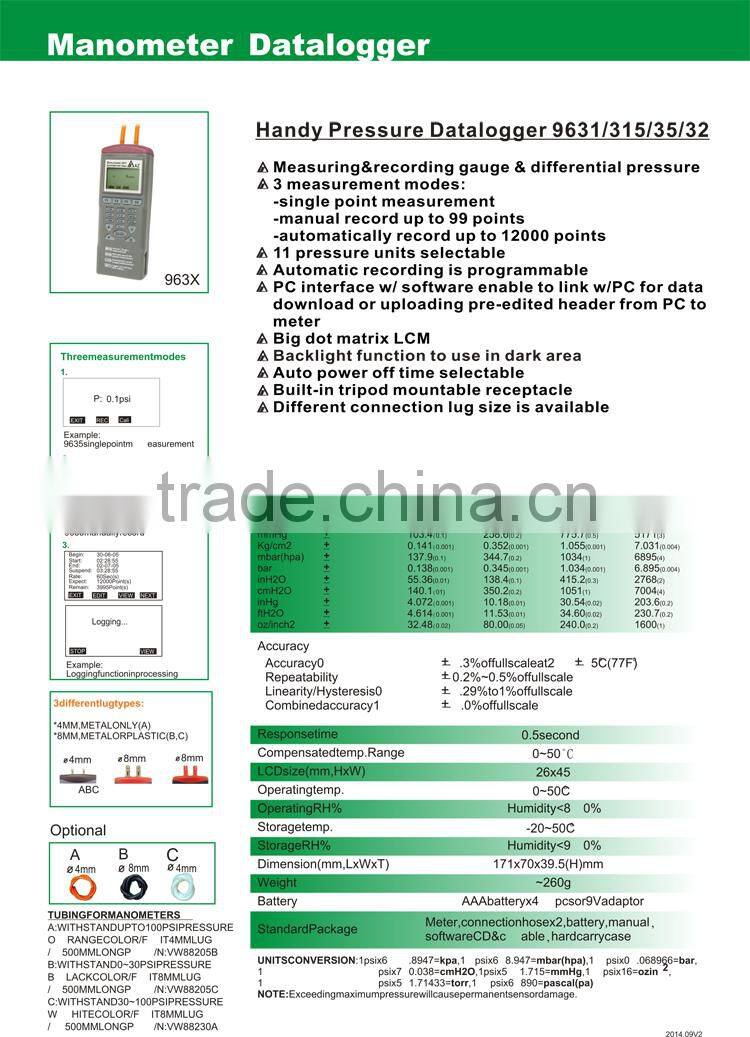 Pressure Data logger AZ9632 Model Differential Pressure Manometer Datalogger Supplier