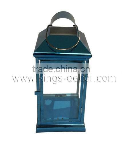 Enchanted blue metal material stainless steel candle lantern for house and garden decoration