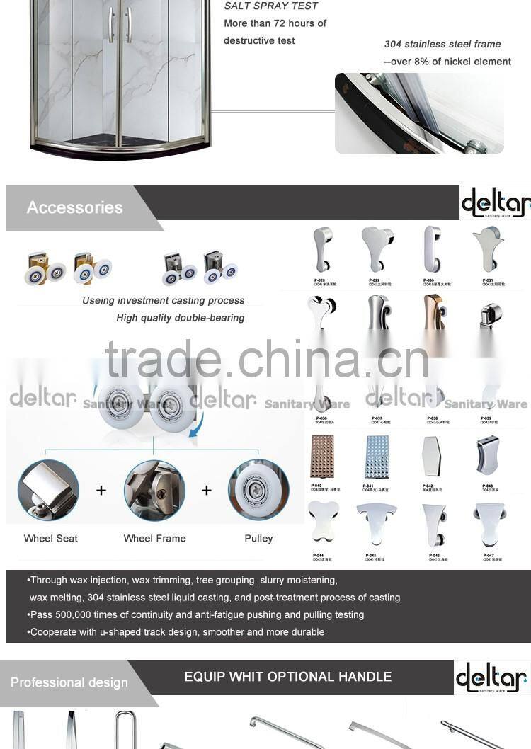 stainless steel roller CHEAP PRICE fan-shaped shower room with acrylic tray tempered glass shower enclosure