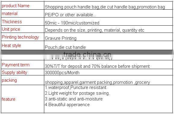 deep-processing die cut handle polybag/punch hole plastic bag