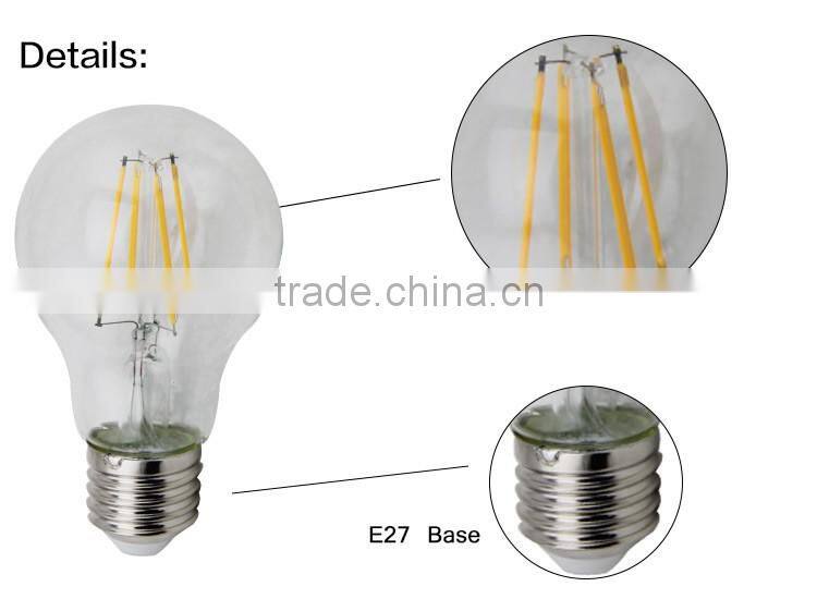 Dimmable and non dimmable A60 2W 4W 6W CE RoHS E27 B22 led filament bulb