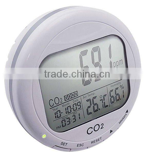 0~2000ppm Range Digital 3-in1 Round Desktop Indoor Air Quality Temperature RH Carbon Dioxide CO2 Monitor Detector