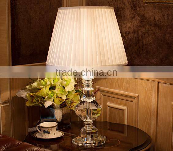 Luxury clear K9 crystal carving table lamp with white lampshade