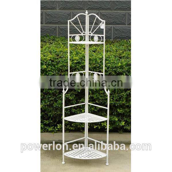 POWERLON vintage Shabby Chic French Look 4 Tier Corner Metal Shelf Bakers Rack Display Shelf