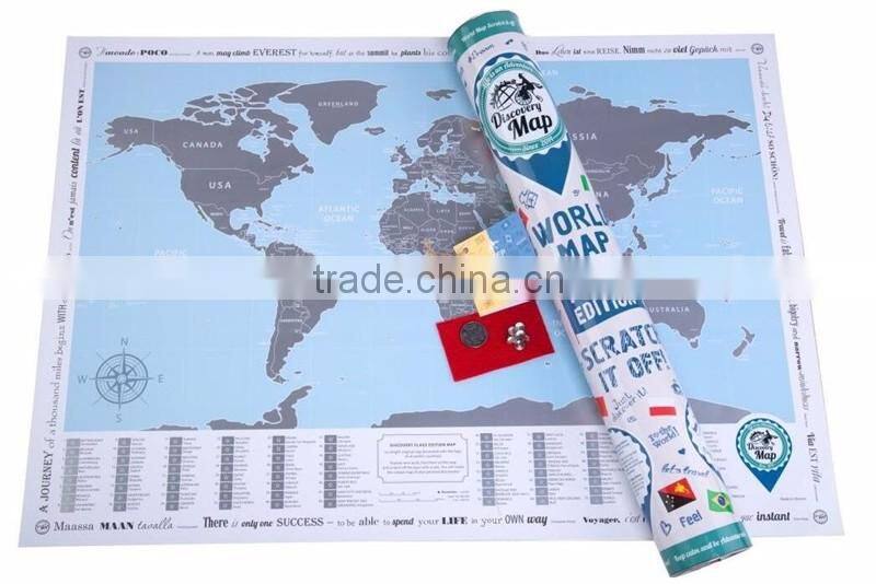 New World Map with Scratch off Flags Edition Tube Packaging Scratch travel world map